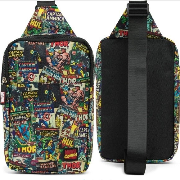 Marvel NWT Multi Character Small Top Zip Adjustable Sling Shoulder Bag Travel - Picture 1 of 4